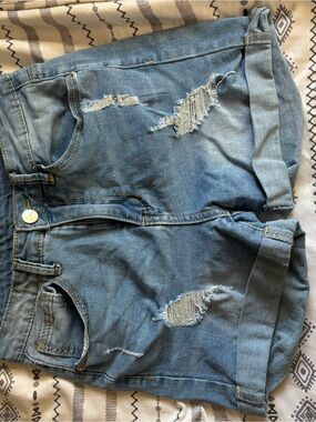 Light Blue Distressed Denim Shorts